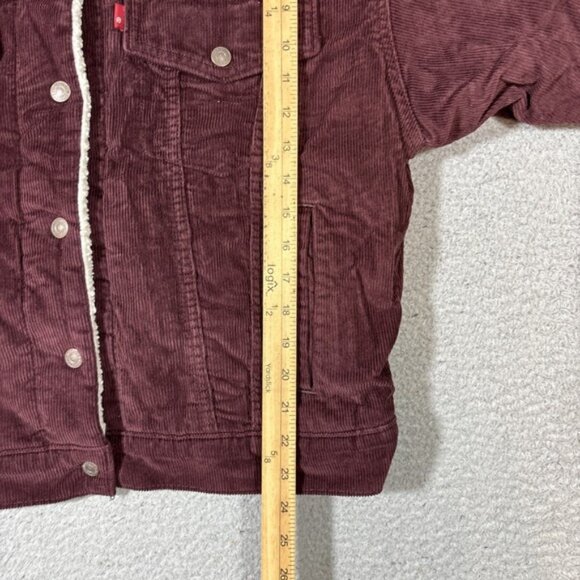 Levis Women Sz L Corduroy Sherpa Trucker Jacket Warm Winter Coat Mauve Purple - Picture 4 of 6